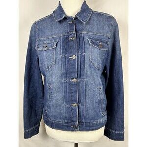 Vintage America Blues Denim Jacket Women's Size M Classic Blue Faux Side Pockets